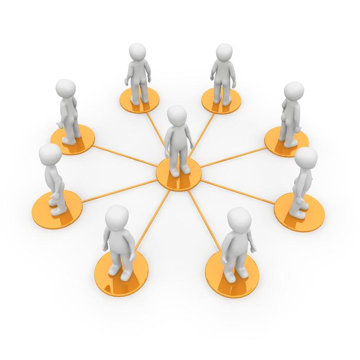 White figures, in the orange network, at white background, on clipart