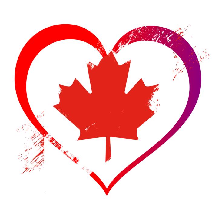 red maple leaf inside heart, drawing, canadan patriotic symbol