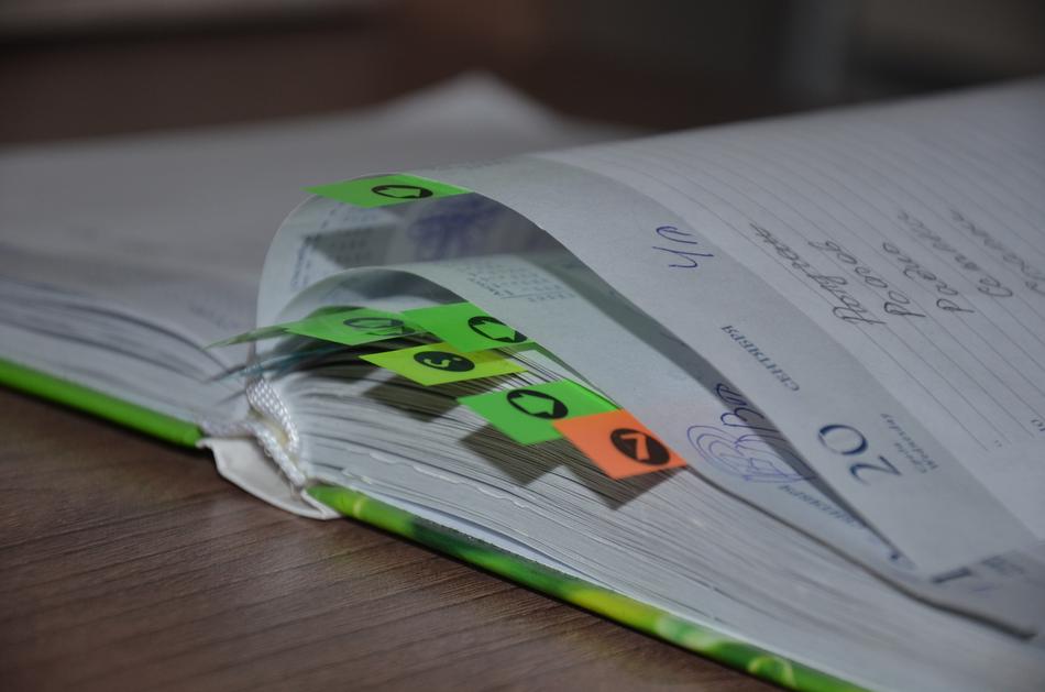 sticky bookmarks on pages in the diary