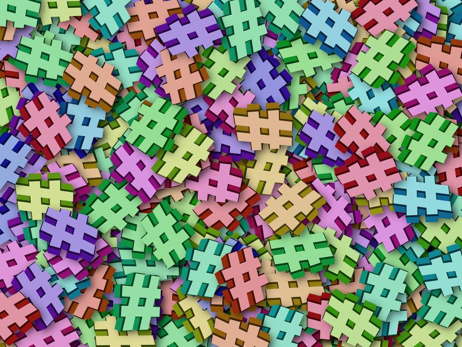 many colorful hashtags as background
