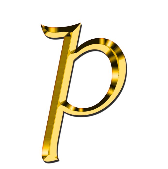 golden letter p on white background