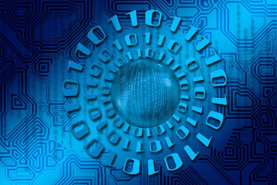 binary code over circuit board, blue background