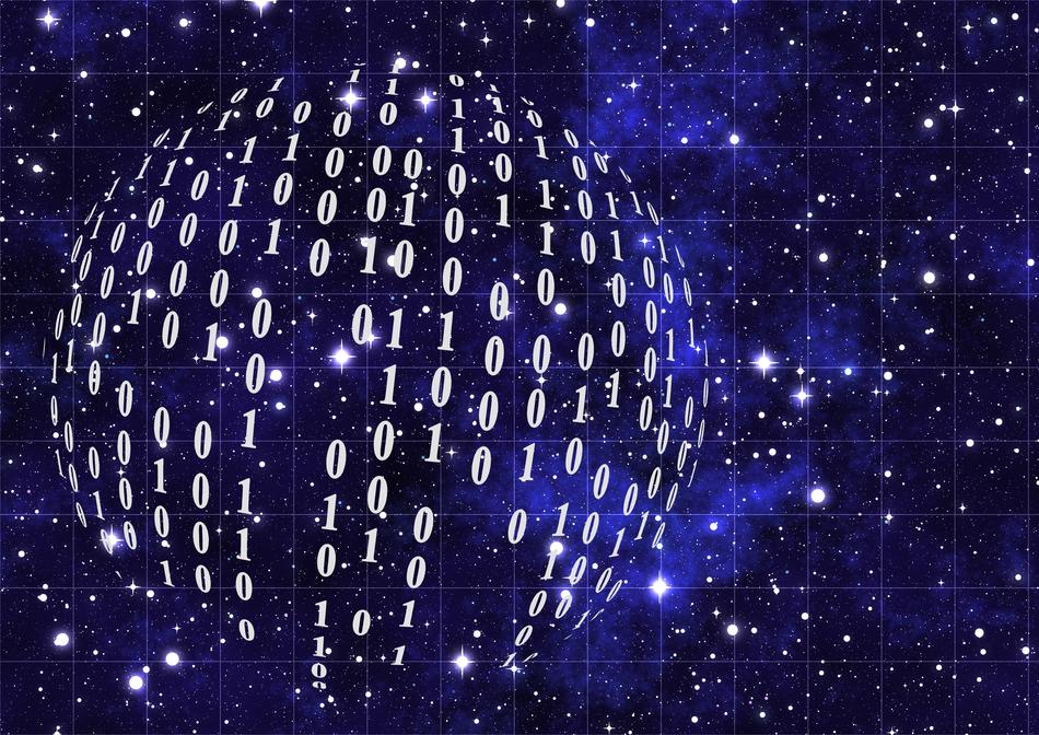 binary code in the form of a planet in the starry sky