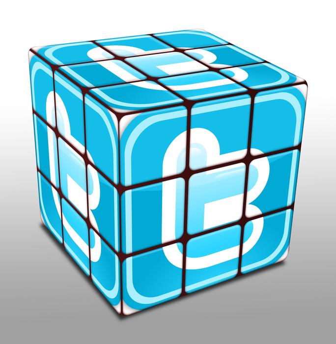 twitter logo on blue cube