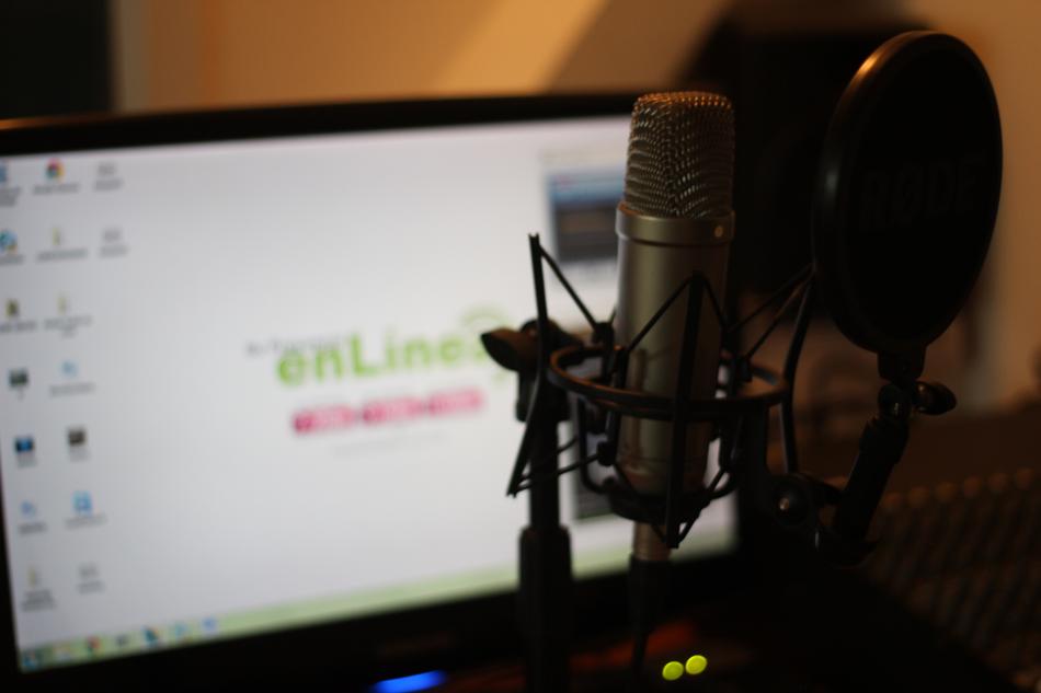 studio microphone in front of laptop
