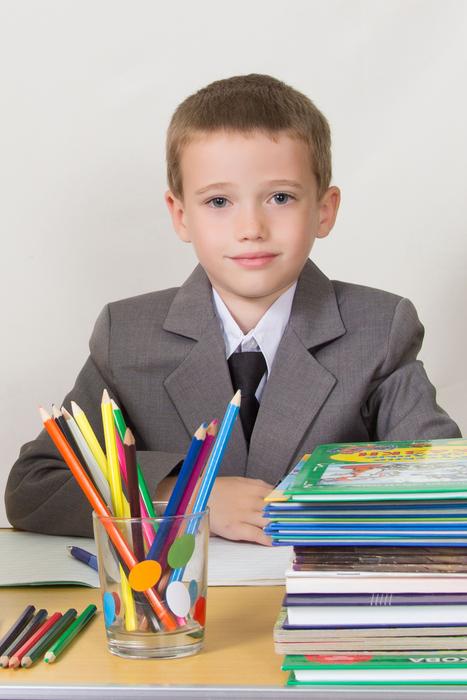 portrait of Schoolboy At The Desk Sitting
