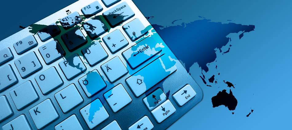 keyboard on world map background
