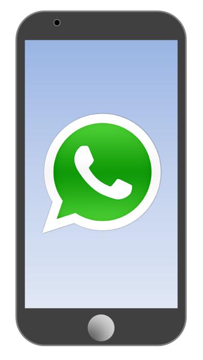 Green and white logo of 'Whatsapp' on the black smartphone, clipart