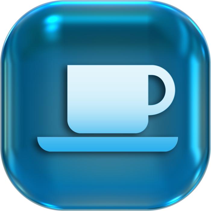 blue button with the image of a cup of coffee