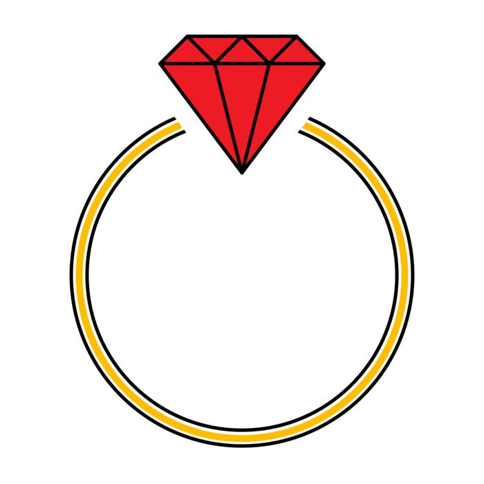 ring with a red diamond on a white background