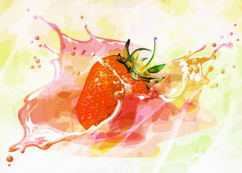 painted strawberries in colorful liquid