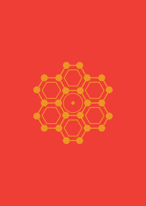 pentagon cells on a red background