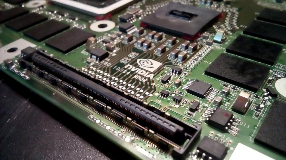 Close-up of the beautiful and colorful 'Nvidia' GPU board, with the electronics