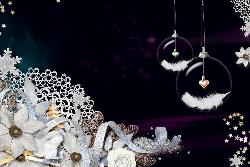 white flowers and transparent balls for christmas decoration