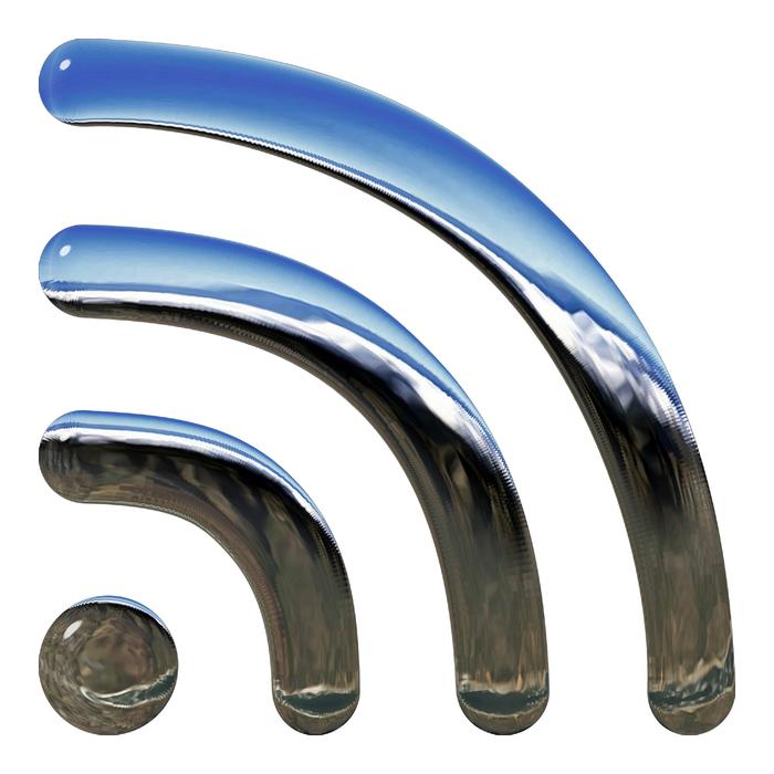 Shiny sign of WiFi with snowy mountains, at white background, clipart