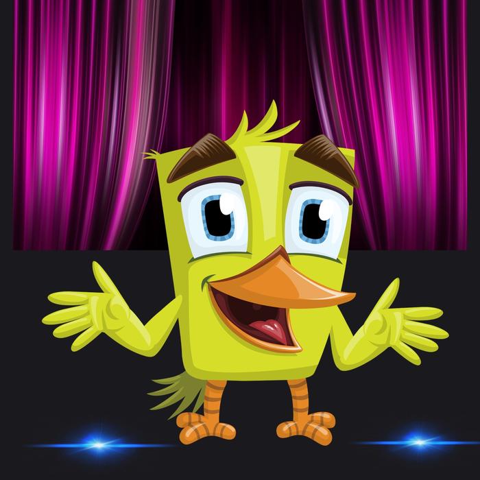 cartoon funny chick talking from stage