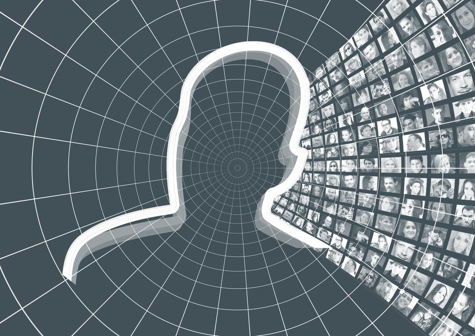 White sign with the person, at background with the people portraits in net, clipart