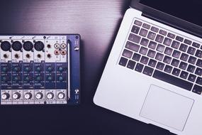 Mixer Audio equipment and Laptop Notebook