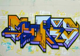 Colorful and beautiful graffiti with the shapes, on the wall