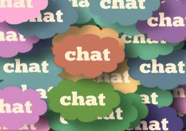 Colorful clouds with "chat" signs, clipart