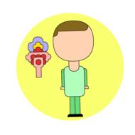 silhouette of a boy and toys in a yellow circle