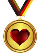 red heart on gold medal