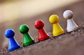 Close-up of the colorful play stone figures