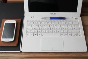 white laptop on the desktop