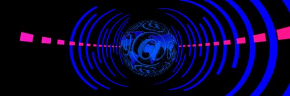 banner, header, globe, at symbol and rays