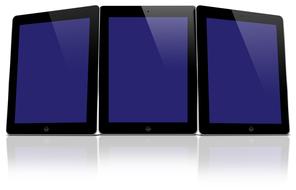 three tablet pc with reflection, render