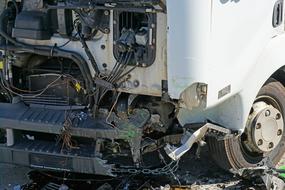 Close-up of the truck after crash test, in the light