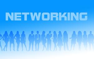 networking, blue banner with human silhouettes