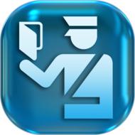 Shiny, blue Passport control icon, clipart