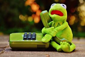green Kermit Frog with green Phone