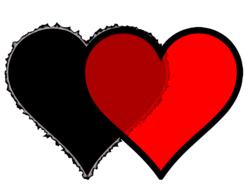 red transparent heart symbol over black one