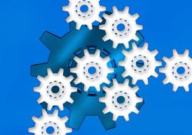 Shiny, colorful gears, at blue background, clipart