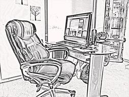 office as black white drawing