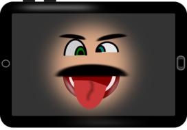 funny face on the screen of a black smartphone