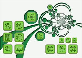 Green structure with icons and shapes, of different shades, clipart