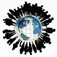 black silhouettes of people around the planet