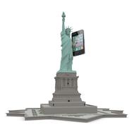 Statue of Liberty, with the black Iphone, at white background, clipart