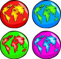 four colorful planets