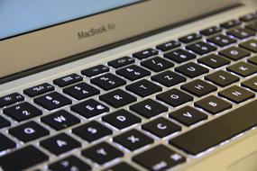 Close-up of the beautiful MacBook Air, with the keyboard with lighting