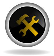 yellow work tools on black button