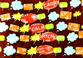 Colorful shapes with signs, at colorful background, clipart