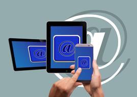 email logo on computer, tablet and smartphone screens
