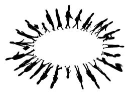silhouettes of people in a circle on a white background