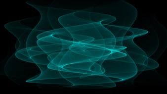 abstract transparent green waves at black background