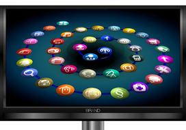 Spiral pattern with colorful icons, on the shiny monitor, clipart