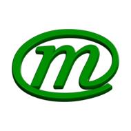 3d, green "m" letter in the circle, at white background, clipart